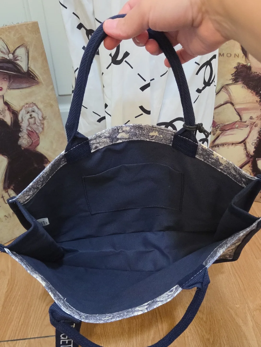 CHAGEE Navy & Cream Printed Tote Bag